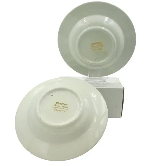 Stradford Rim Soup Bowl Chantilly Dark Green Gold Floral Set of 4 - Picture 7 of 11